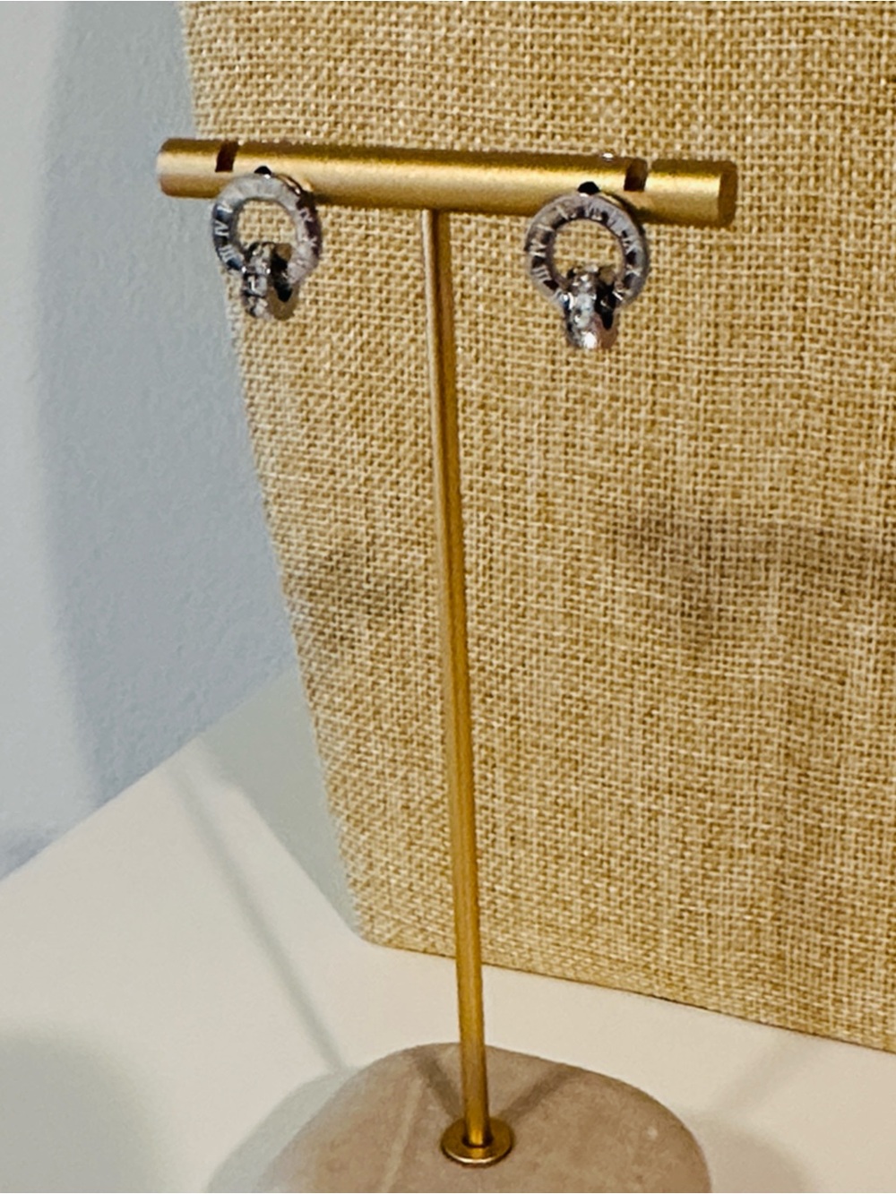 Fashion Jewelry Silver Hoop Drop Earrings with Clear Stones